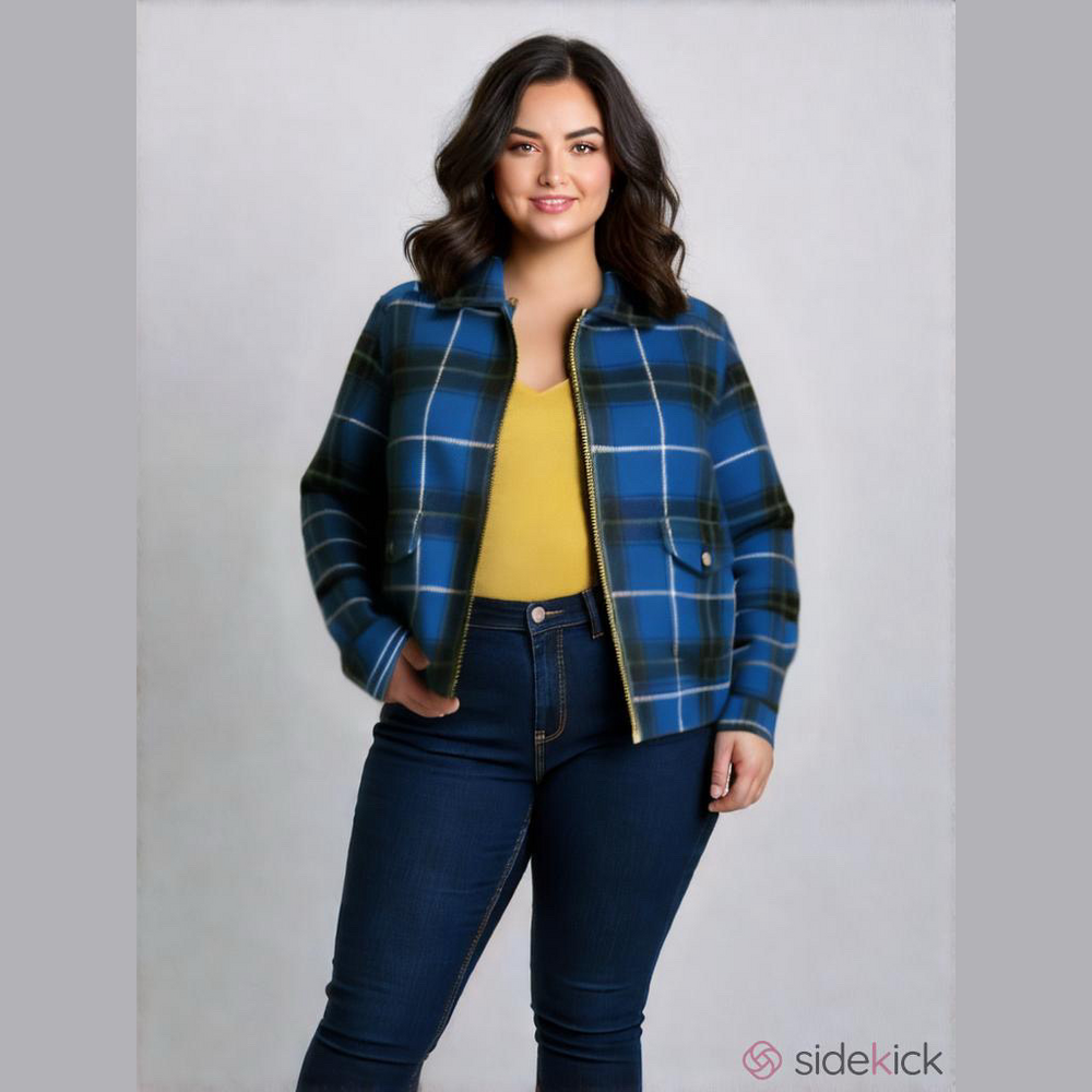 Pendleton Women Wool Jacket Blue Plaid Quilted Lining Detachable Black Collar XL